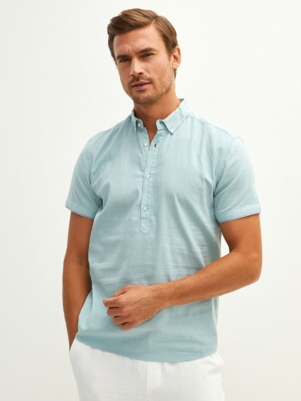 Yeşil Slim Fit Kısa Kollu Erkek Gömlek