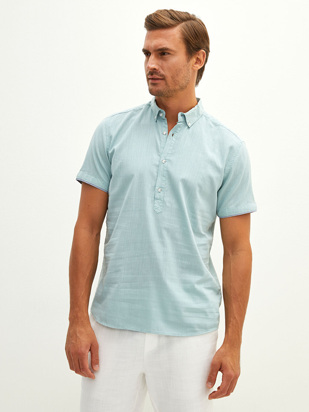 Yeşil Slim Fit Kısa Kollu Erkek Gömlek-1