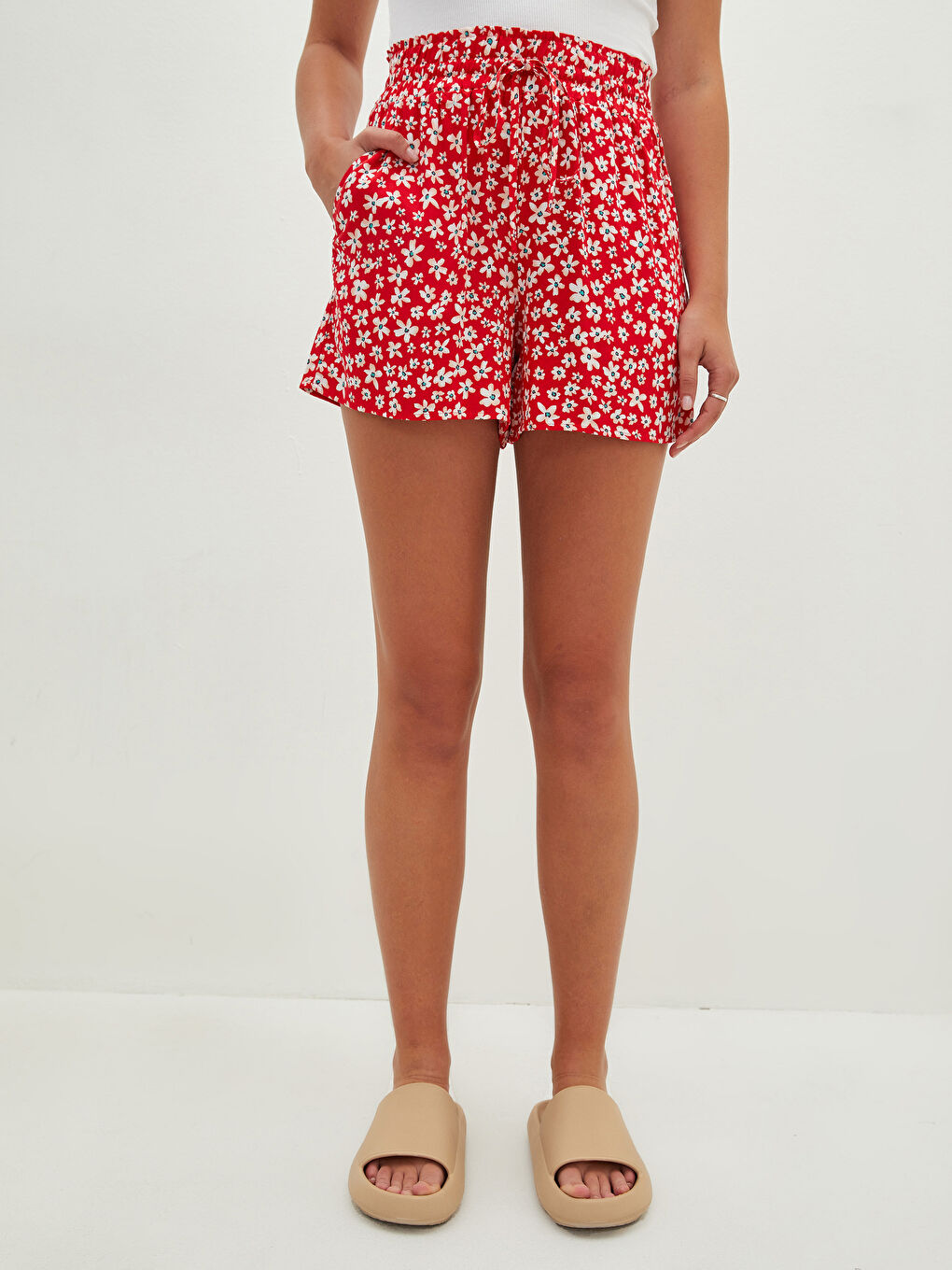 Elastični struk Cvetni Šorts sa Džepovima od Viskoze za Žene-3