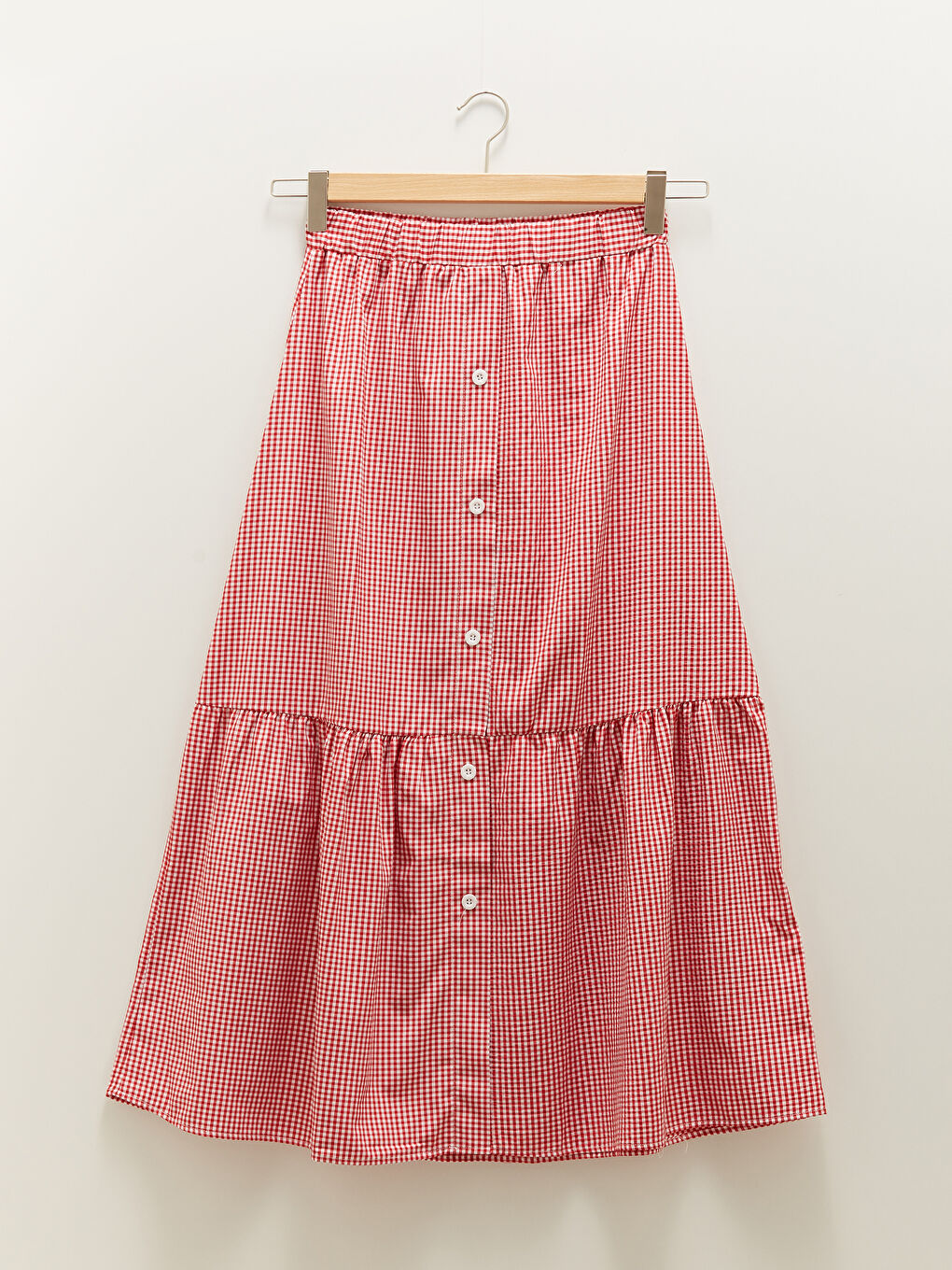 Elastic Waist Plaid Medina Silk Fabric Women's Skirt-5
