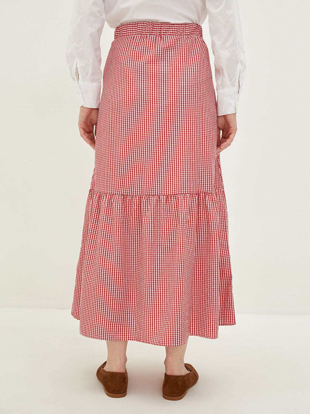 Elastic Waist Plaid Medina Silk Fabric Women's Skirt-4