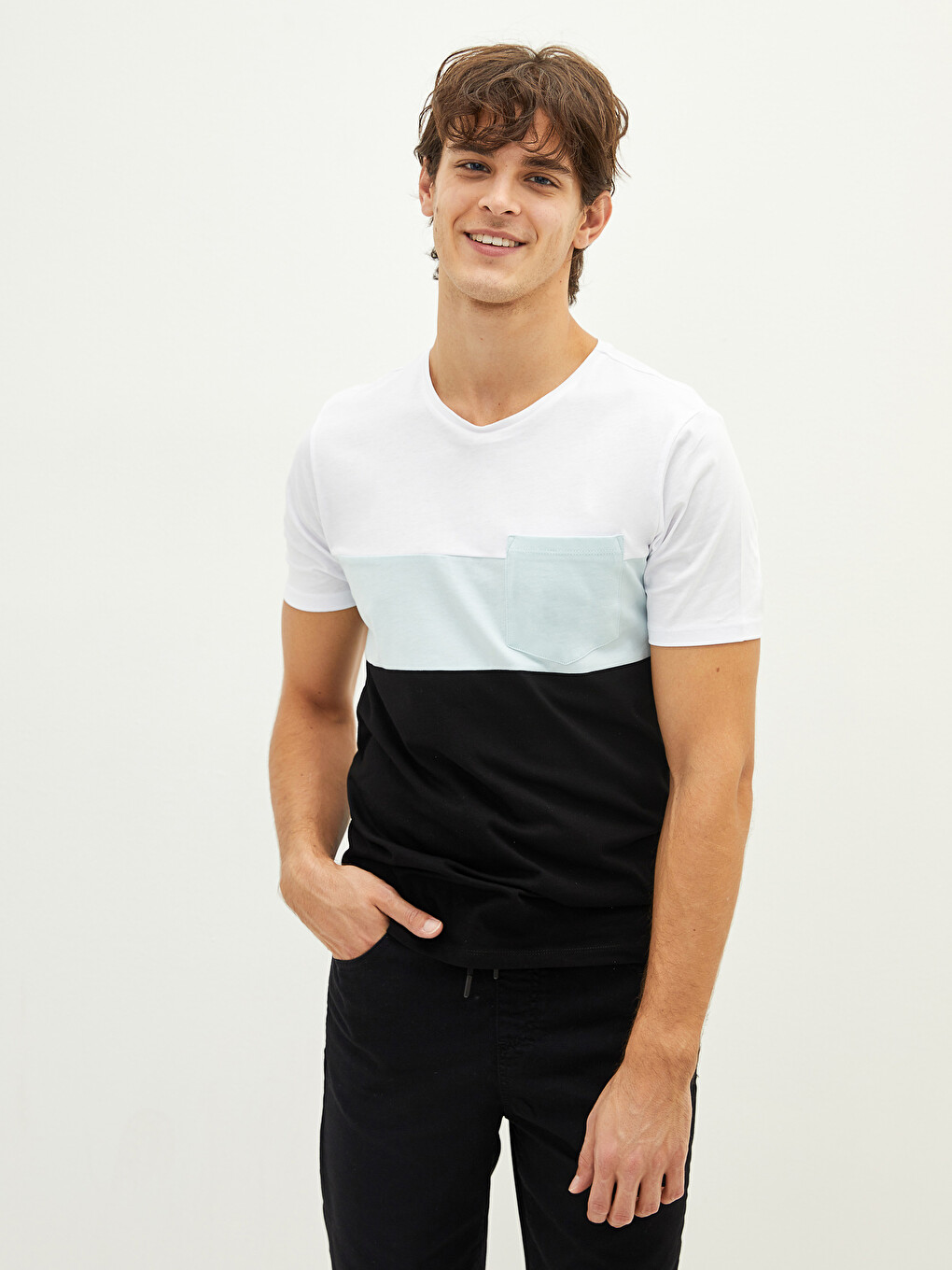 Crew Neck Short Sleeve Color Block Jersey Men's T-shirt