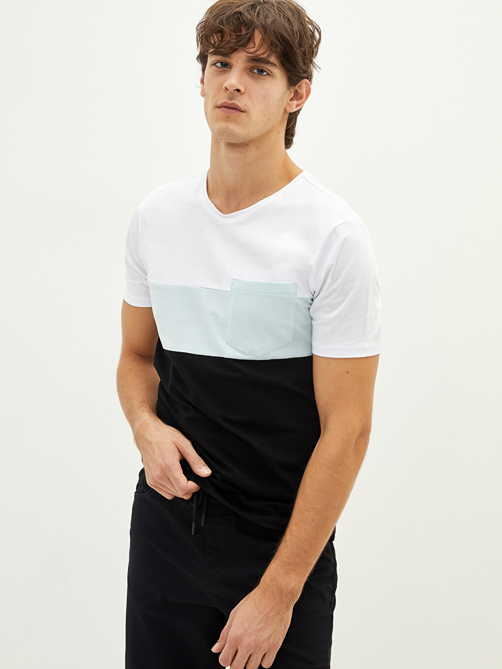 Crew Neck Short Sleeve Color Block Jersey Men's T-shirt-1