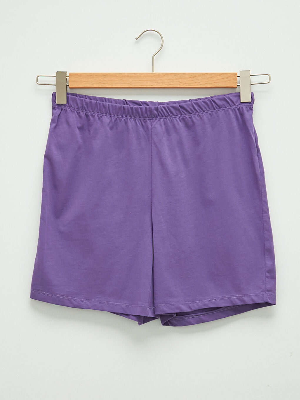 طقم بيجامة شورت قطن كم قصير ياقة دائرية سادة-8