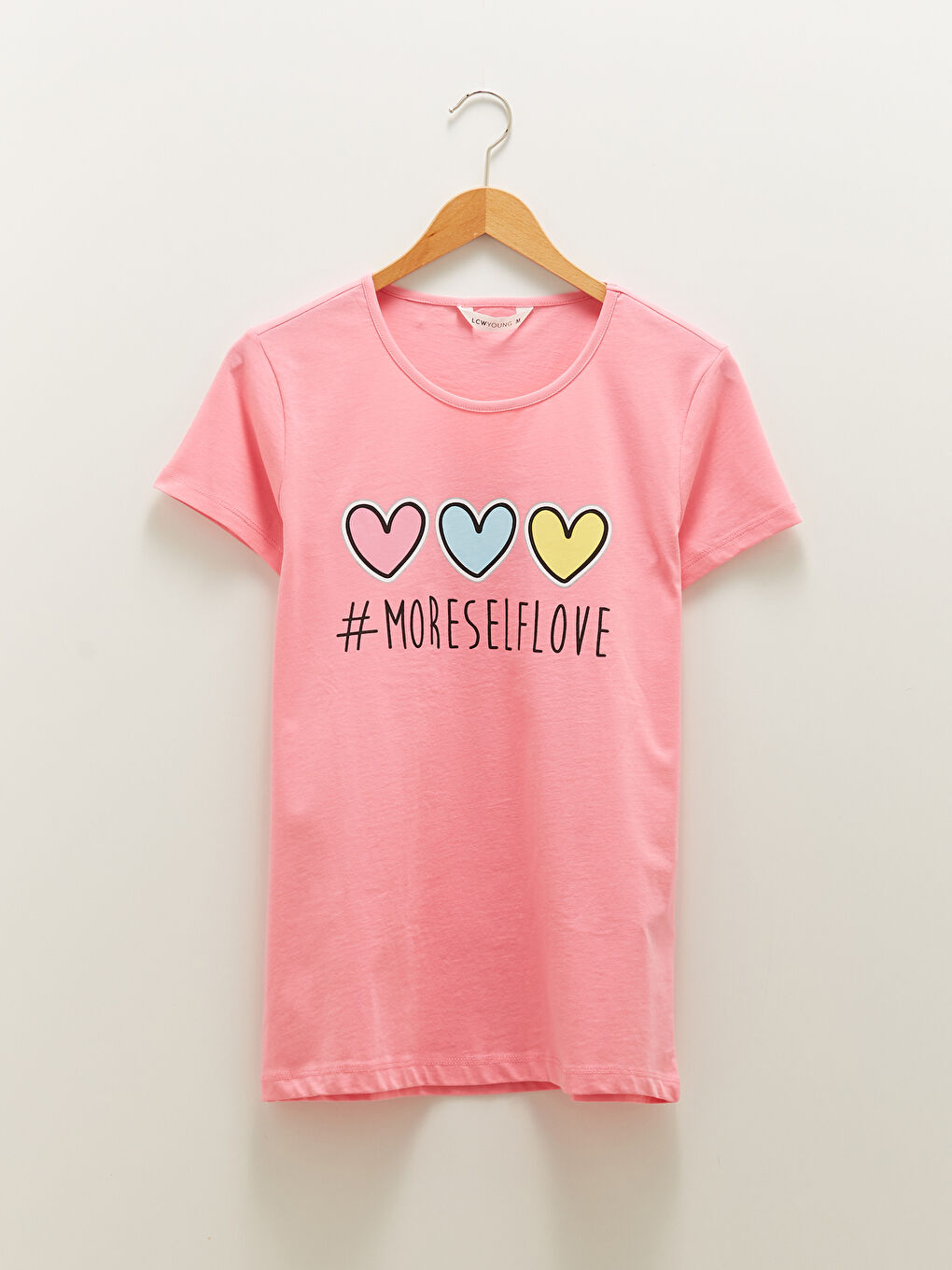 Pembe Bisiklet Yaka Baskılı Kısa Kollu Kadın Şortlu Pijama Takımı-7