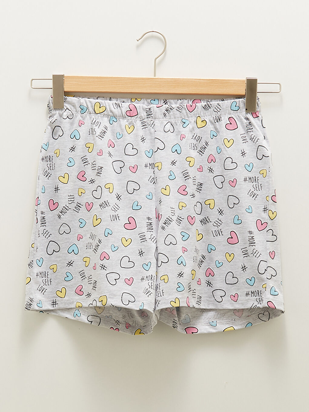 Pembe Bisiklet Yaka Baskılı Kısa Kollu Kadın Şortlu Pijama Takımı-9