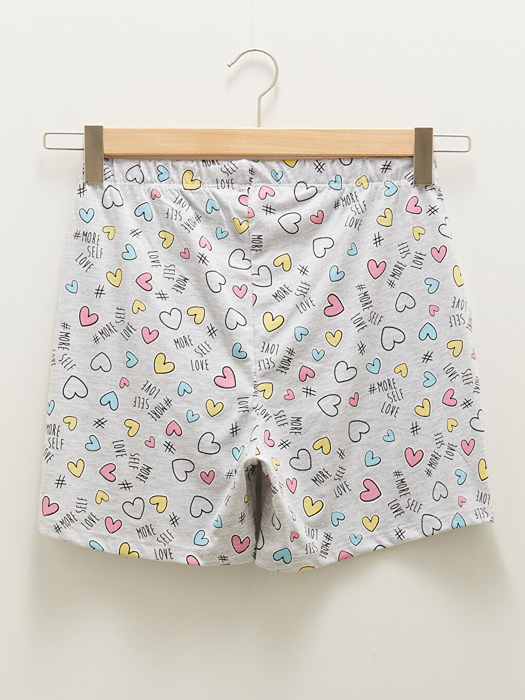 Pembe Bisiklet Yaka Baskılı Kısa Kollu Kadın Şortlu Pijama Takımı-10