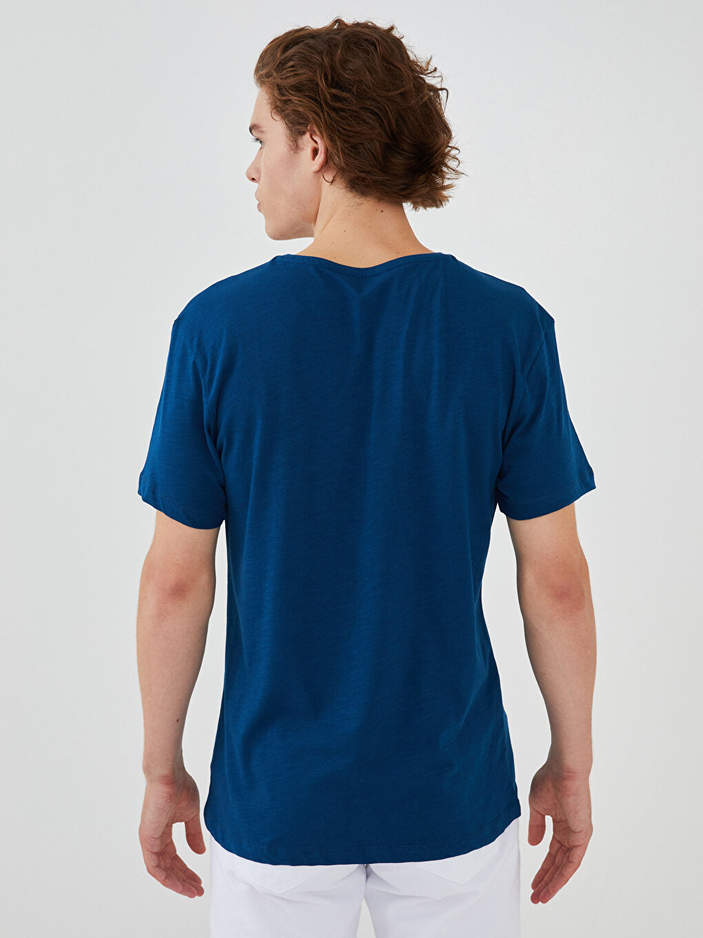 Petrol Bisiklet Yaka Baskılı Kısa Kollu Penye Erkek Tişört-4