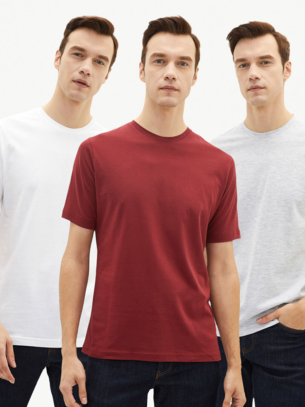 Tricou pentru Bărbați cu Guler Rotund, Mânecă Scurtă, din Bumbac Pieptănat, Pachet de 3