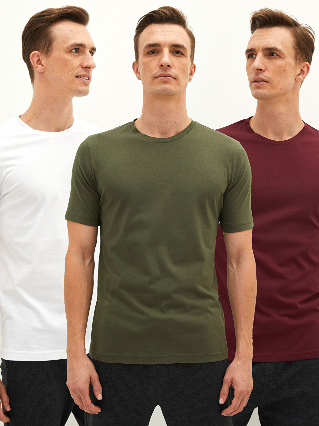 تيشيرت رجالي كم قصير ياقة دائرية قطن ممشط - عبوة من 3 قطع