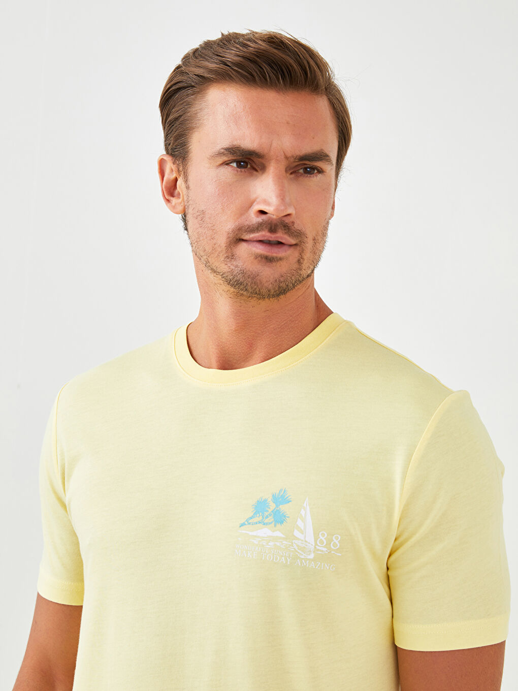 Sarı Bisiklet Yaka Kısa Kollu Baskılı Penye Erkek Tişört-3