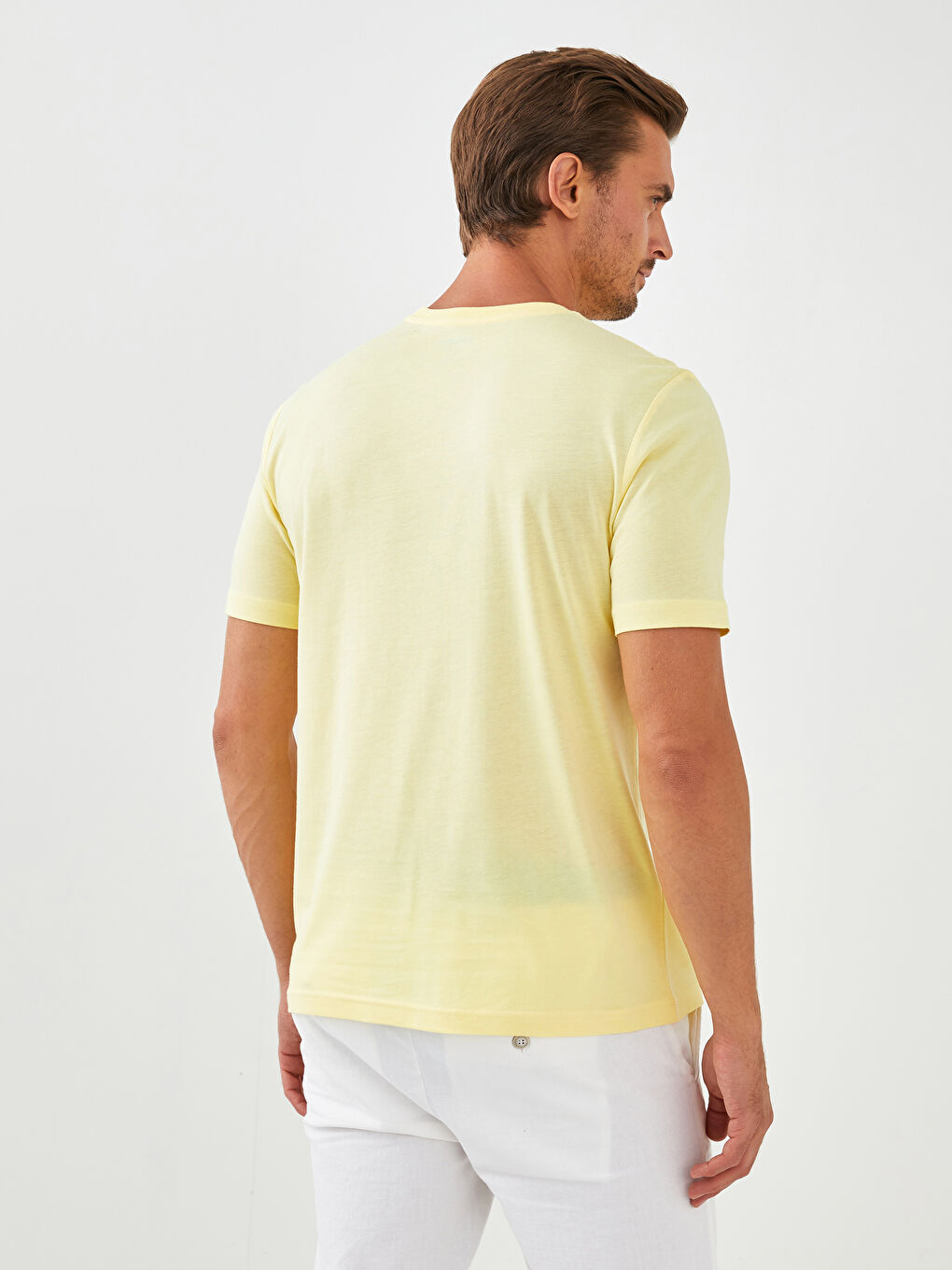 Sarı Bisiklet Yaka Kısa Kollu Baskılı Penye Erkek Tişört-4