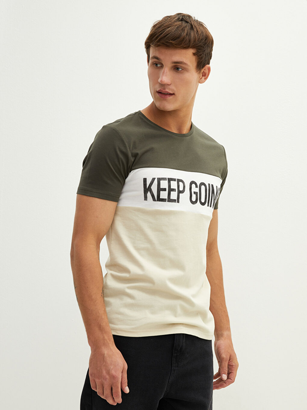 XSIDE Crew Neck Short Sleeve Printed Combed Cotton Men's T-shirt -S1M075Z8-Q5E