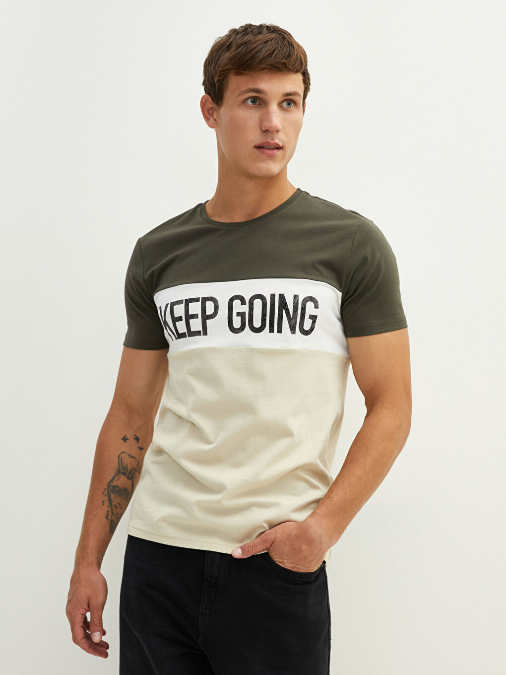 XSIDE Crew Neck Short Sleeve Printed Combed Cotton Men's T-shirt -S1M075Z8-Q5E