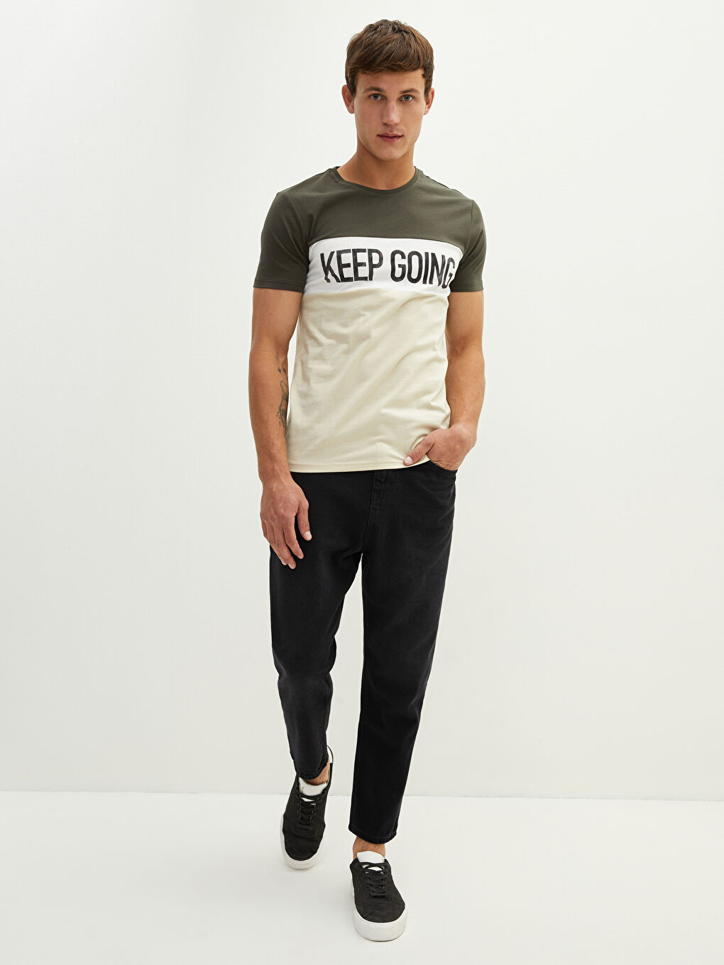 XSIDE Crew Neck Short Sleeve Printed Combed Cotton Men's T-shirt -S1M075Z8-Q5E