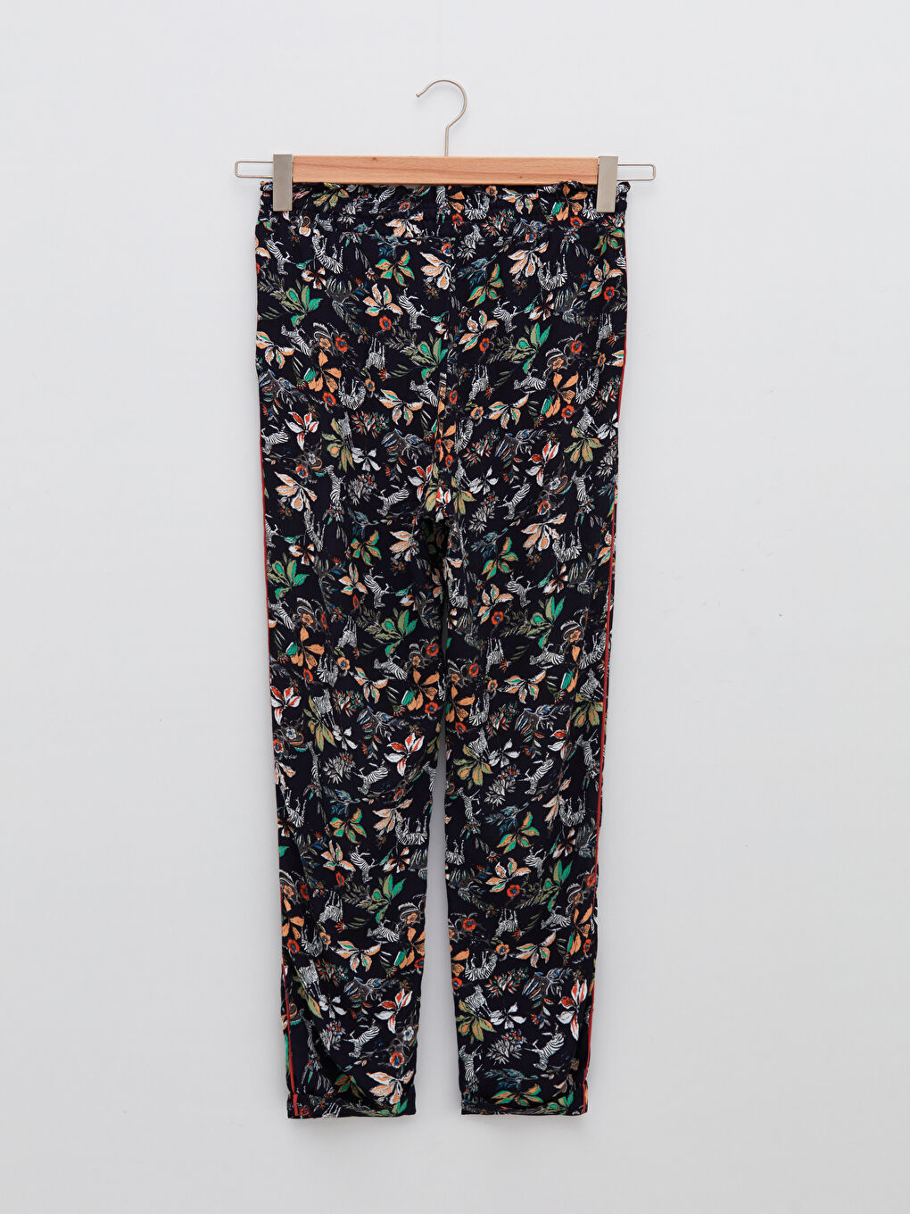 Lacivert Beli Lastikli Desenli Cep Detaylı Viskon Kadın Pantolon-6