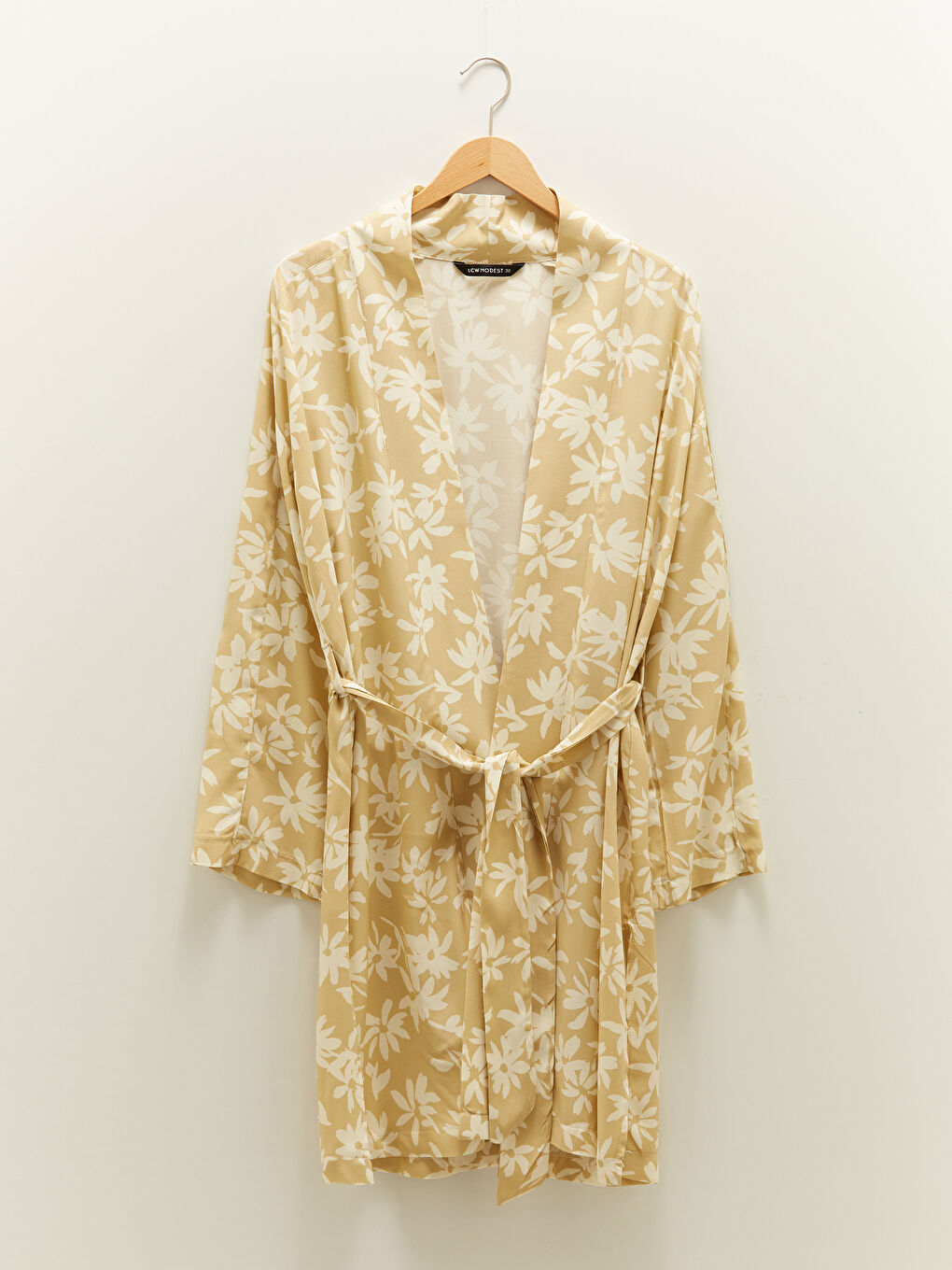 LCW Modest Sari Şal Yaka Çiçekli Uzun Kollu Oversize Viskon Kadın Kimono - 5