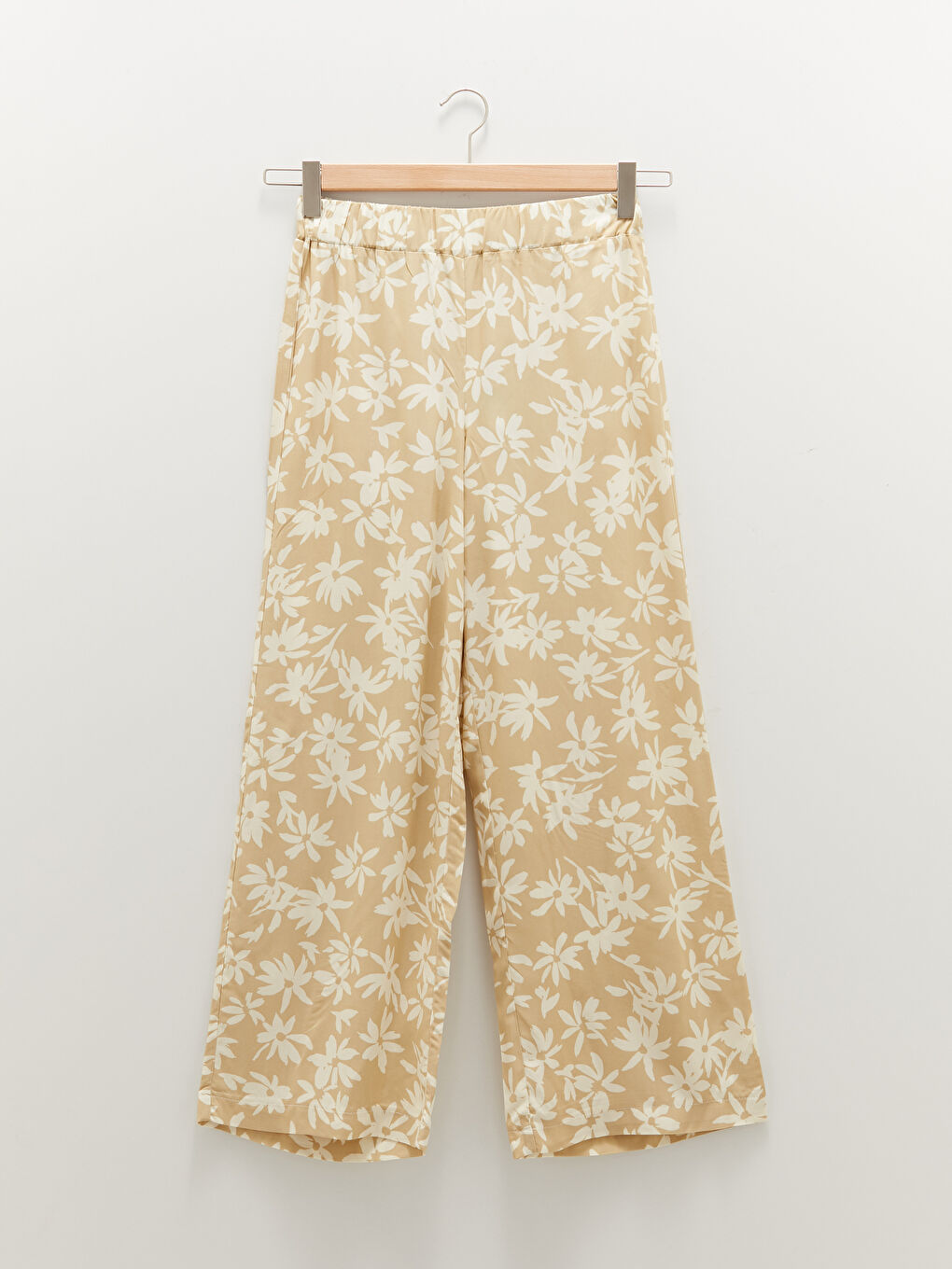 Kahverengi Beli Lastikli Rahat Kalıp Desenli Viskon Kadın Pantolon-5