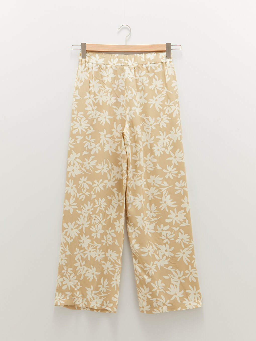 Kahverengi Beli Lastikli Rahat Kalıp Desenli Viskon Kadın Pantolon-6