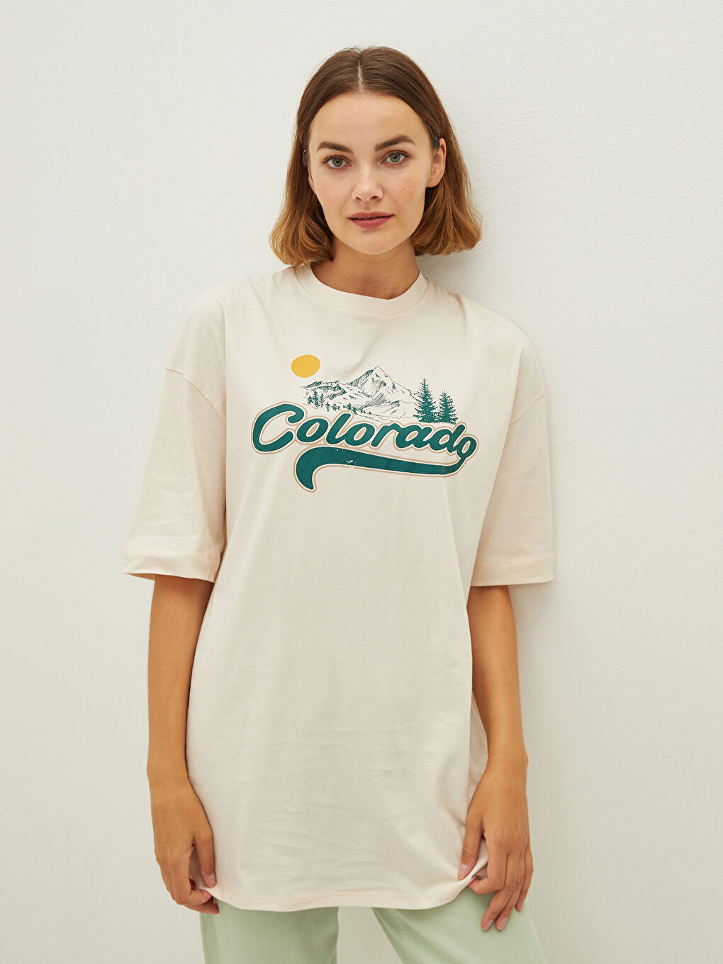 Crew Neck Printed Short Sleeve Cotton Women's Tunic