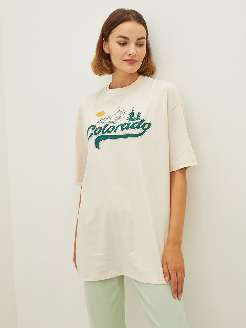 Crew Neck Printed Short Sleeve Cotton Women's Tunic-1