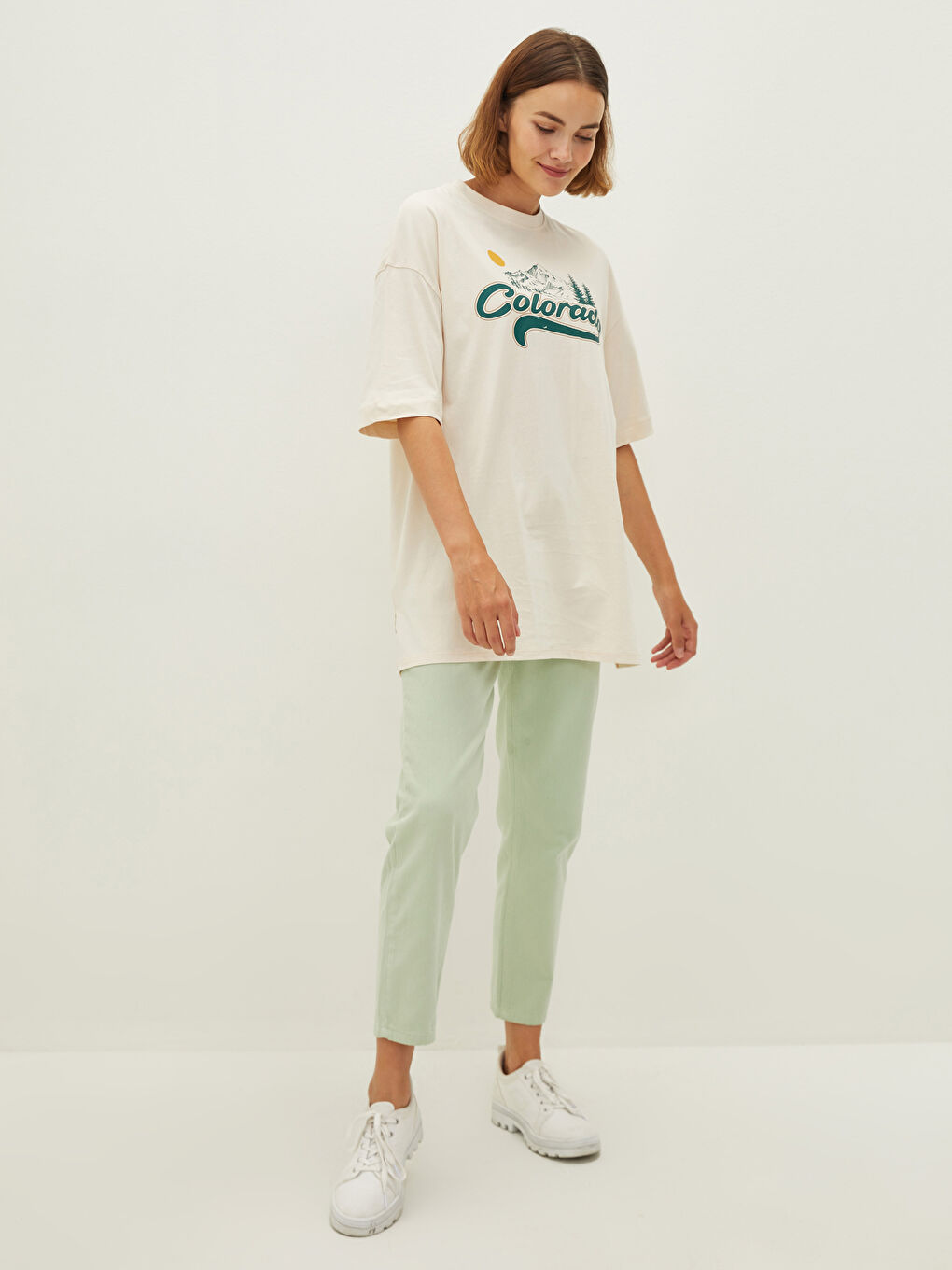 Crew Neck Printed Short Sleeve Cotton Women's Tunic-2