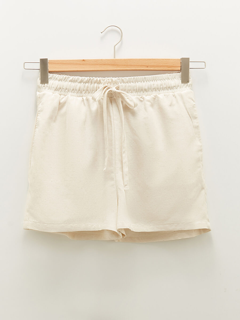 Elastic Waist Plain Pocket Detailed Canvas Fabric Women's Shorts-12