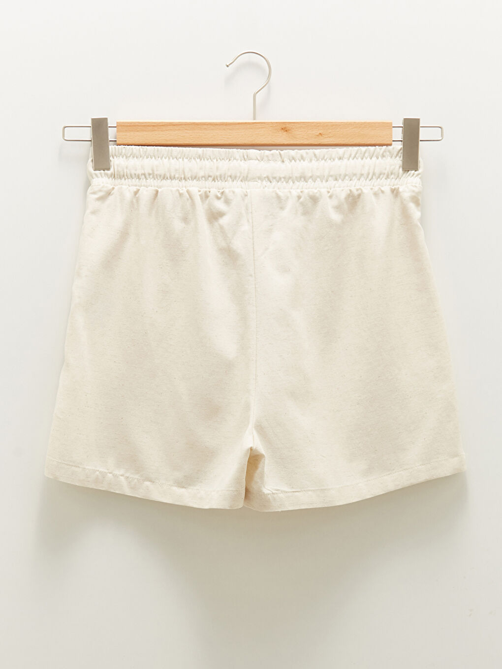 Elastic Waist Plain Pocket Detailed Canvas Fabric Women's Shorts-13