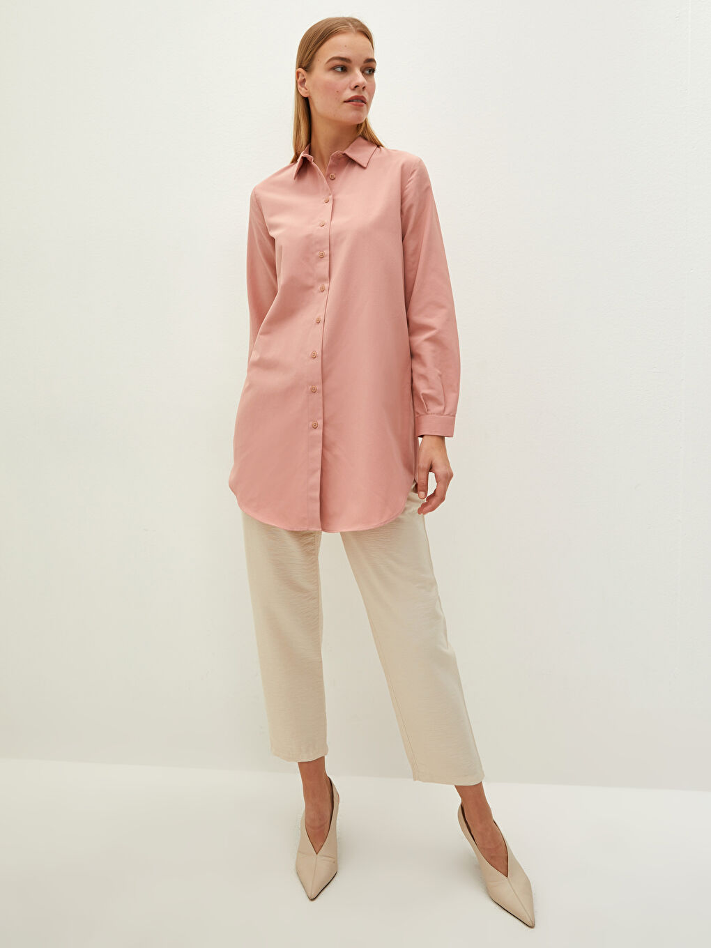 Bej Beli Lastikli Bol Fit Cep Detaylı Kadın Pantolon-1