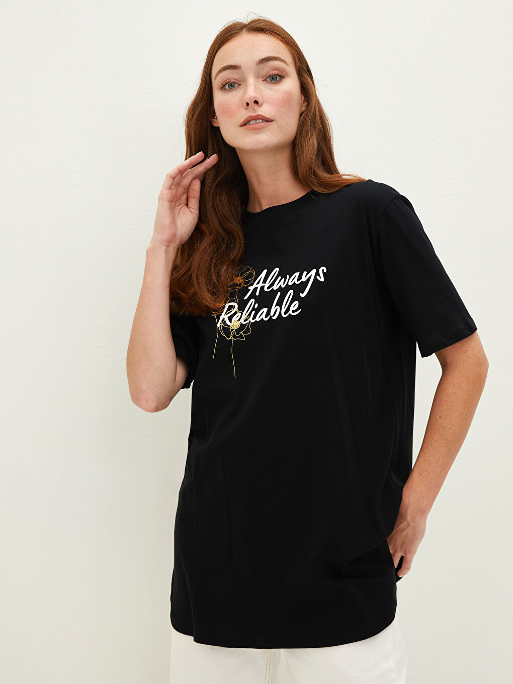 Crew Neck Printed Short Sleeve Cotton Women's Tunic-2