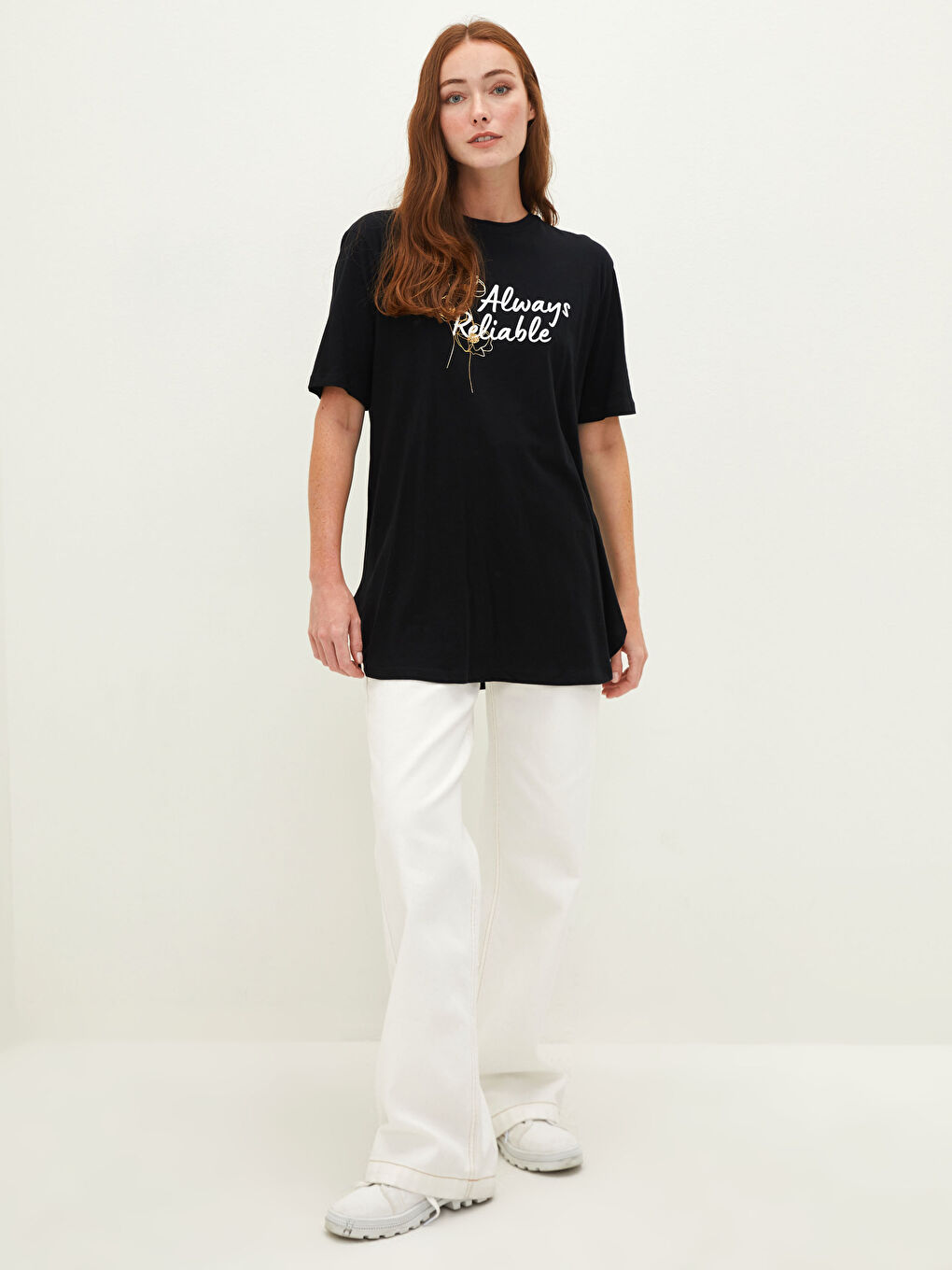 Crew Neck Printed Short Sleeve Cotton Women's Tunic-3