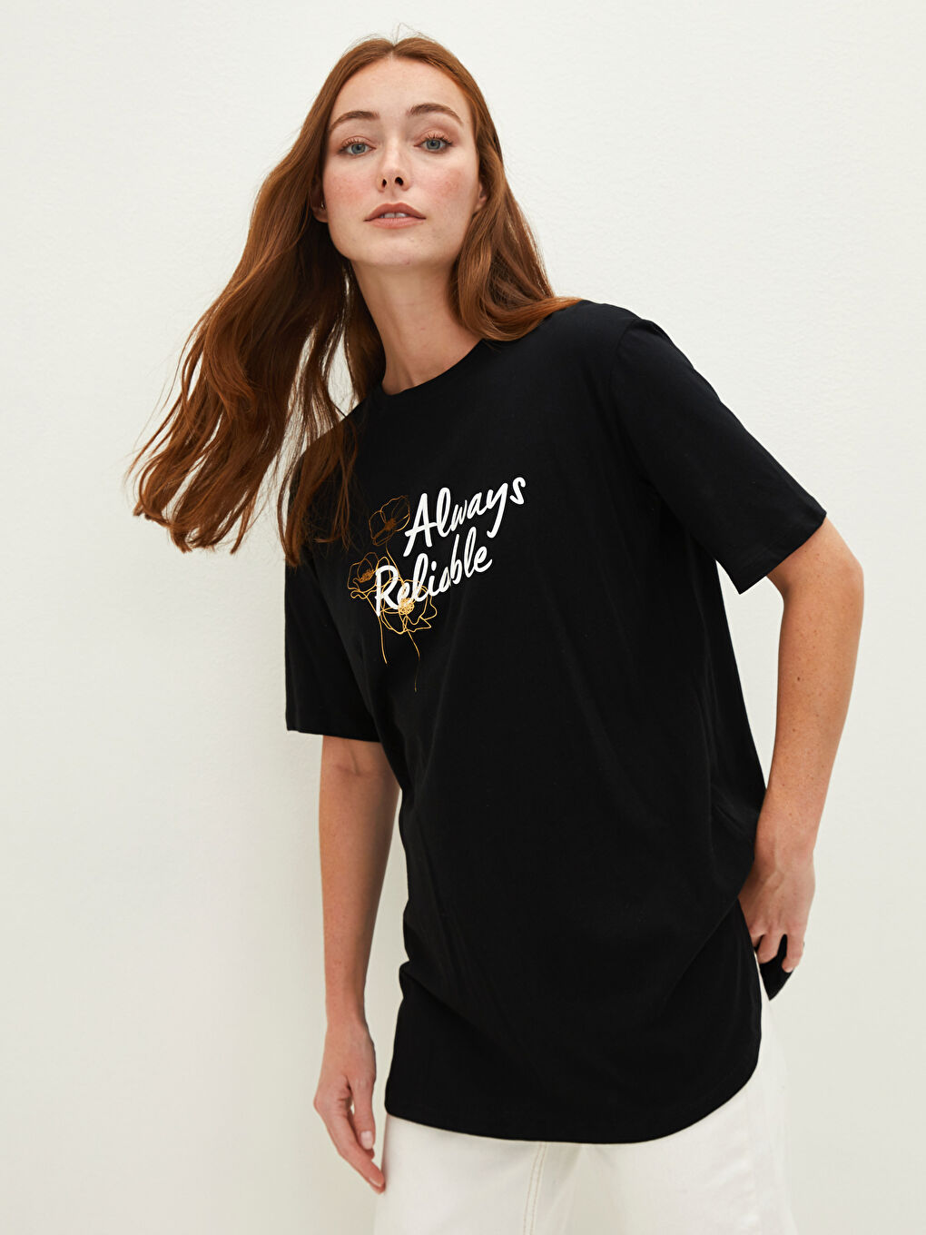 Crew Neck Printed Short Sleeve Cotton Women's Tunic