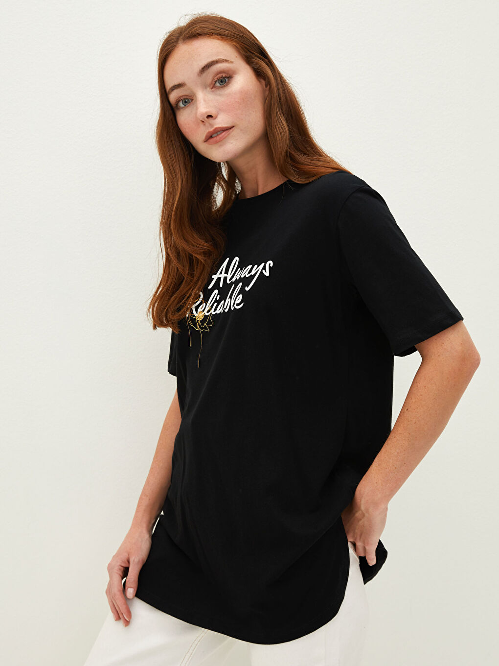 Crew Neck Printed Short Sleeve Cotton Women's Tunic-1