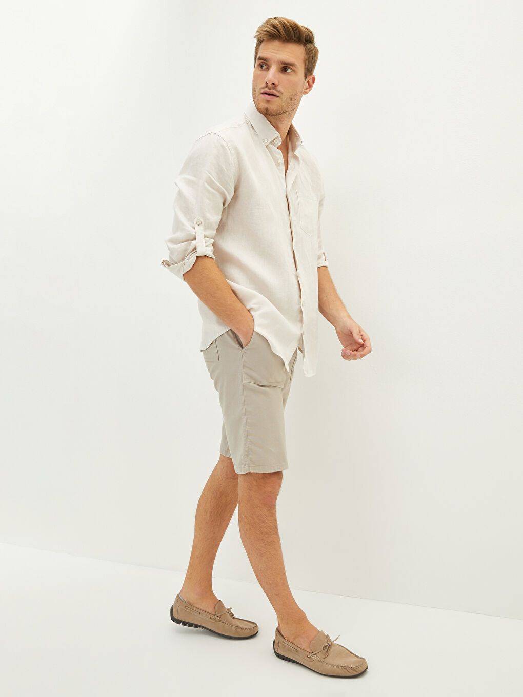 Bej Geniş Kalıp Erkek Şort-1