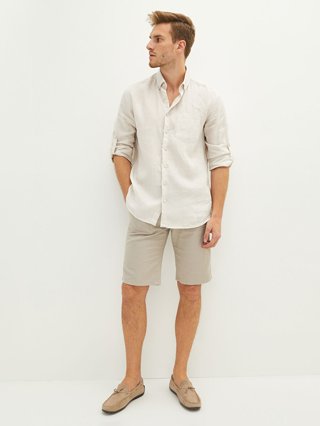 Bej Geniş Kalıp Erkek Şort-2