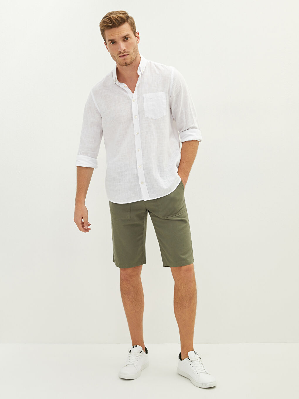 Haki Geniş Kalıp Erkek Şort-2