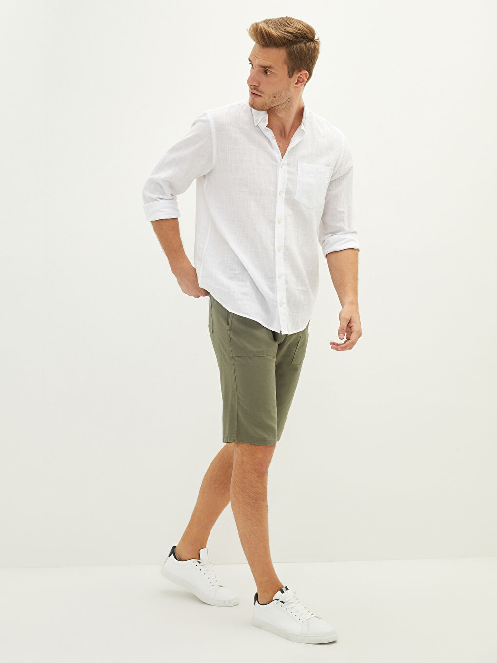 Haki Geniş Kalıp Erkek Şort-1