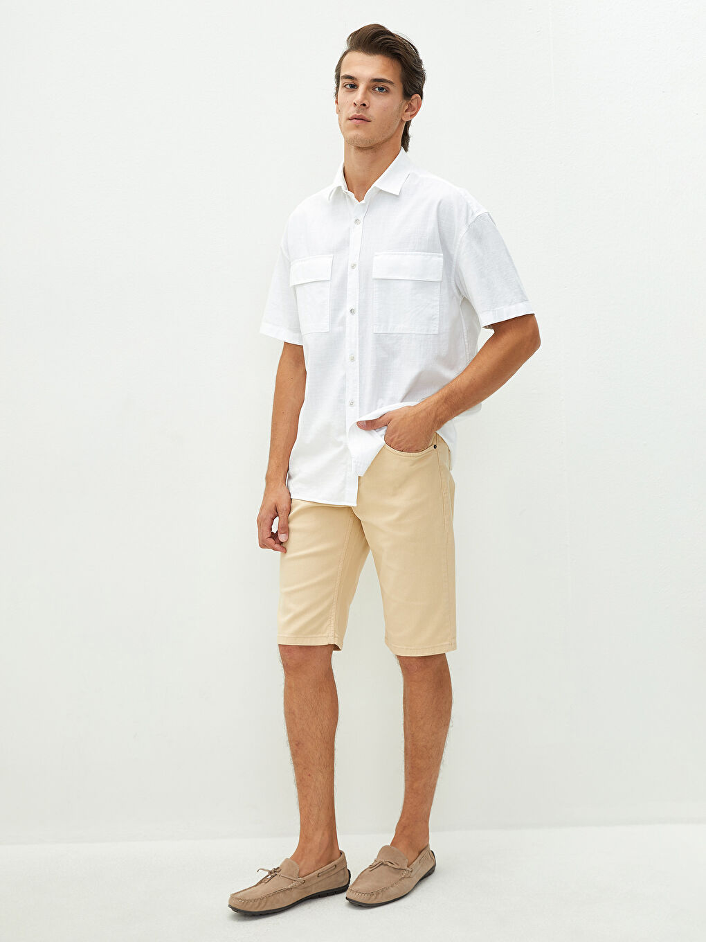 Sarı Slim Fit Gabardin Erkek Şort