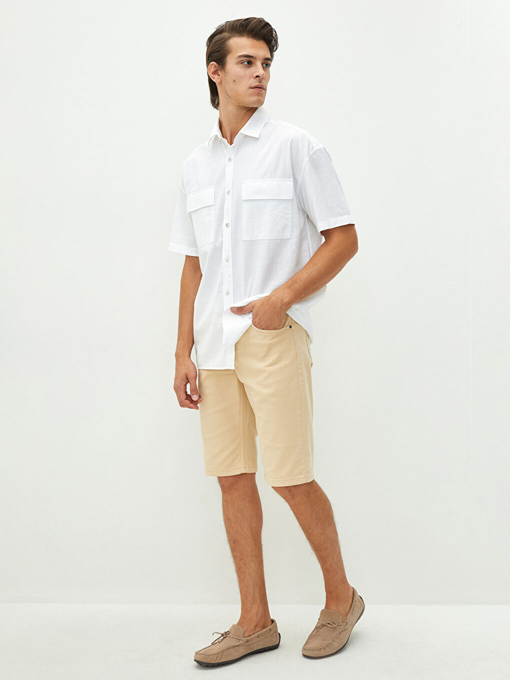 Sarı Slim Fit Gabardin Erkek Şort-1