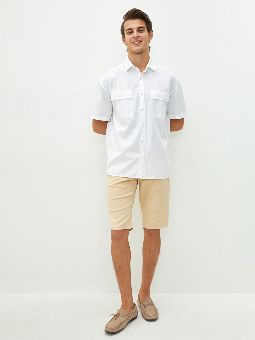 Sarı Slim Fit Gabardin Erkek Şort-2