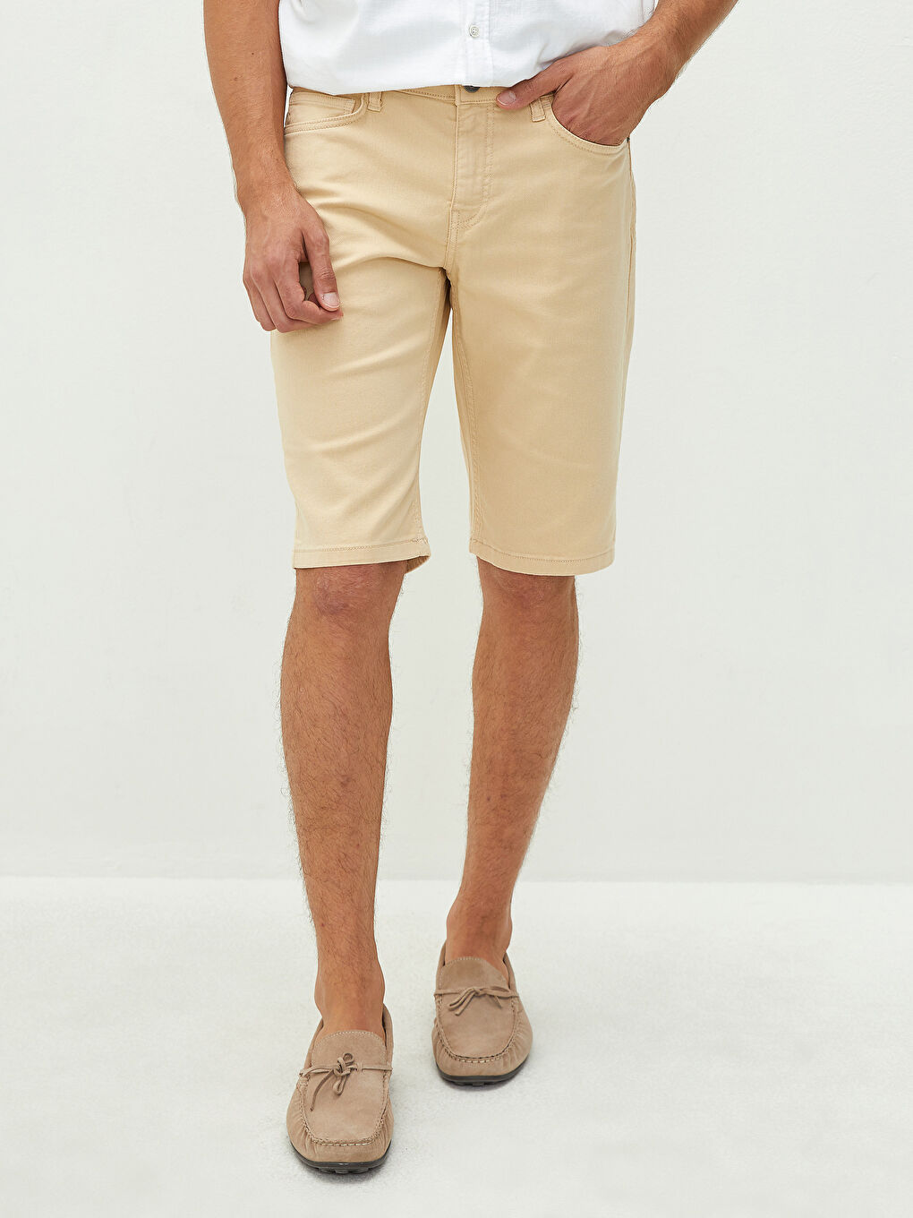 Sarı Slim Fit Gabardin Erkek Şort-3