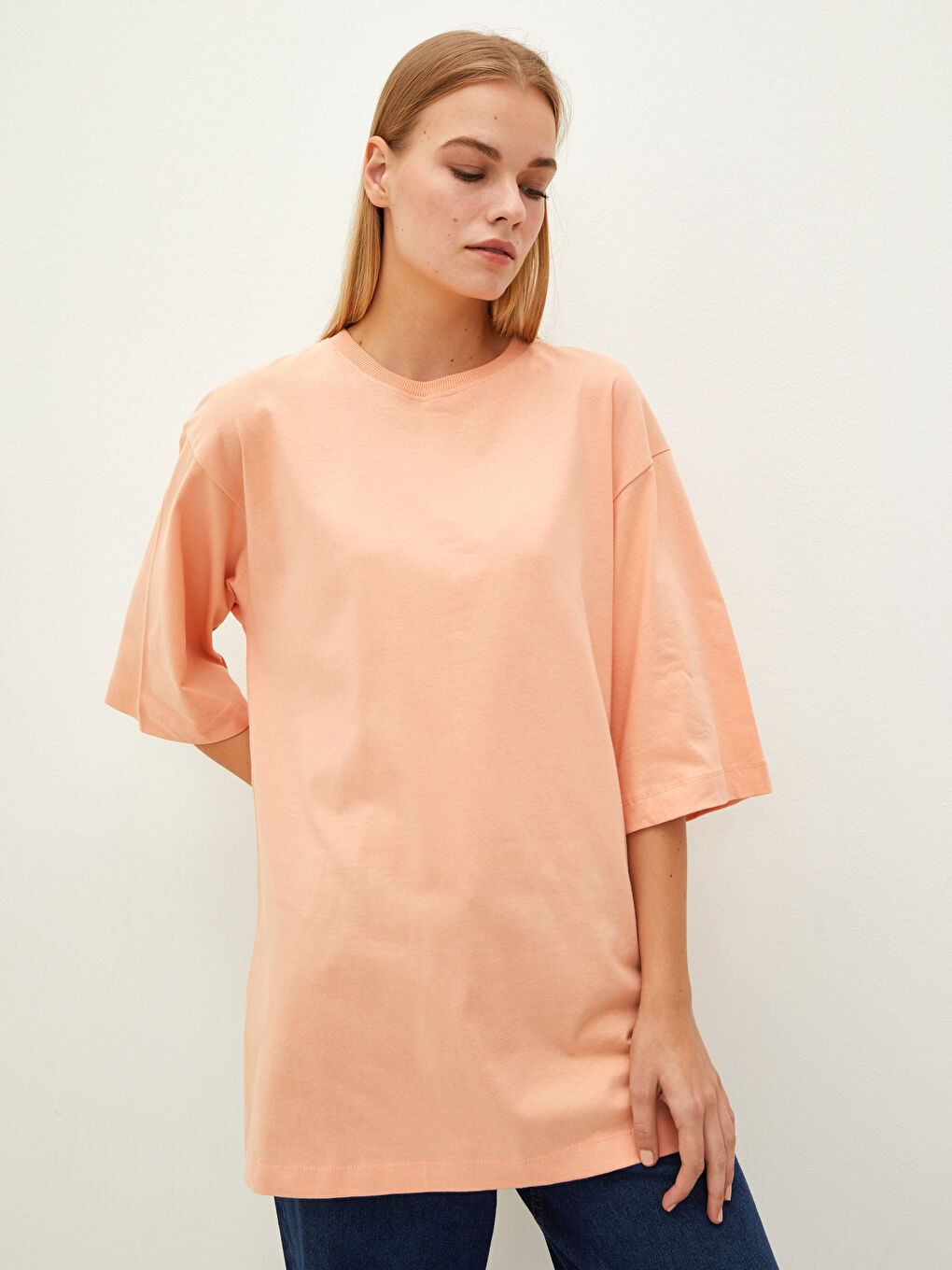 Crew Neck Straight Short Sleeve Cotton Women's Tunic-2