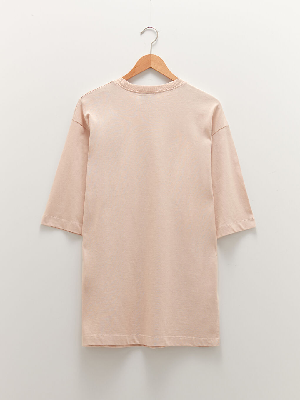 Bej Bisiklet Yaka Düz Kısa Kollu Pamuklu Kadın Tunik-5