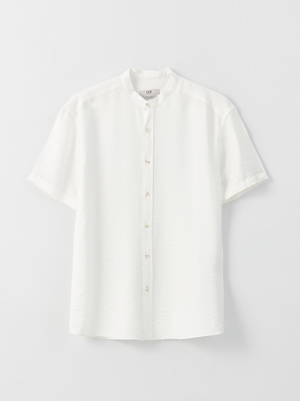 Beyaz Slim Fit Hakim Yaka Kısa Kollu Erkek Gömlek-5