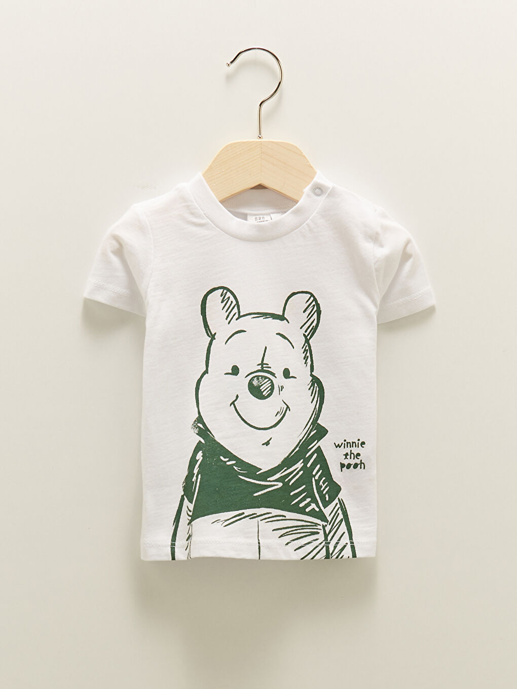 Bisiklet Yaka Kısa Kollu Winnie the Pooh Baskılı Pamuklu Tişört ve Şort 2'li Takım-1