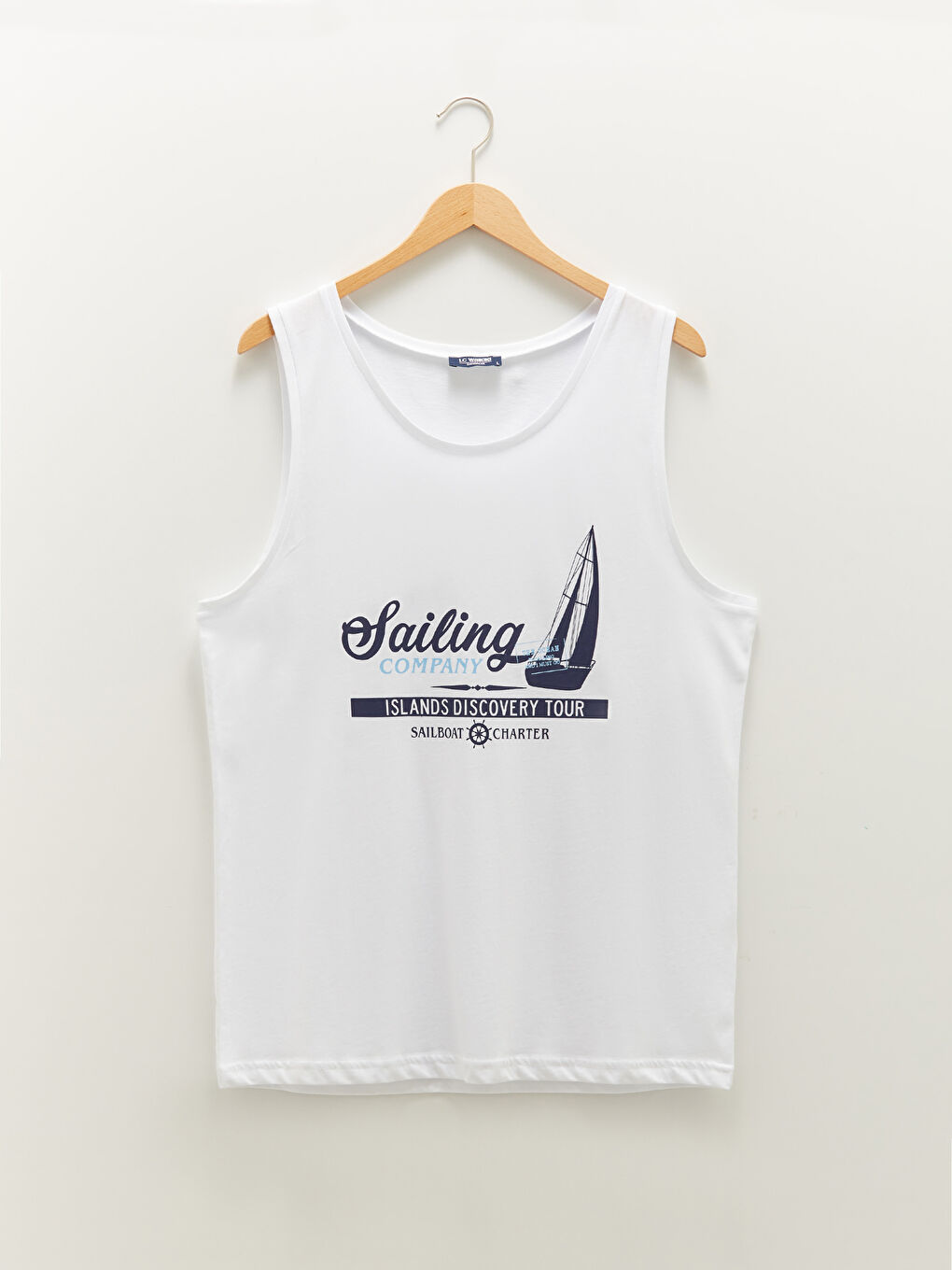 Beyaz Bisiklet Yaka Baskılı Pamuklu Erkek Kolsuz Tişört-10