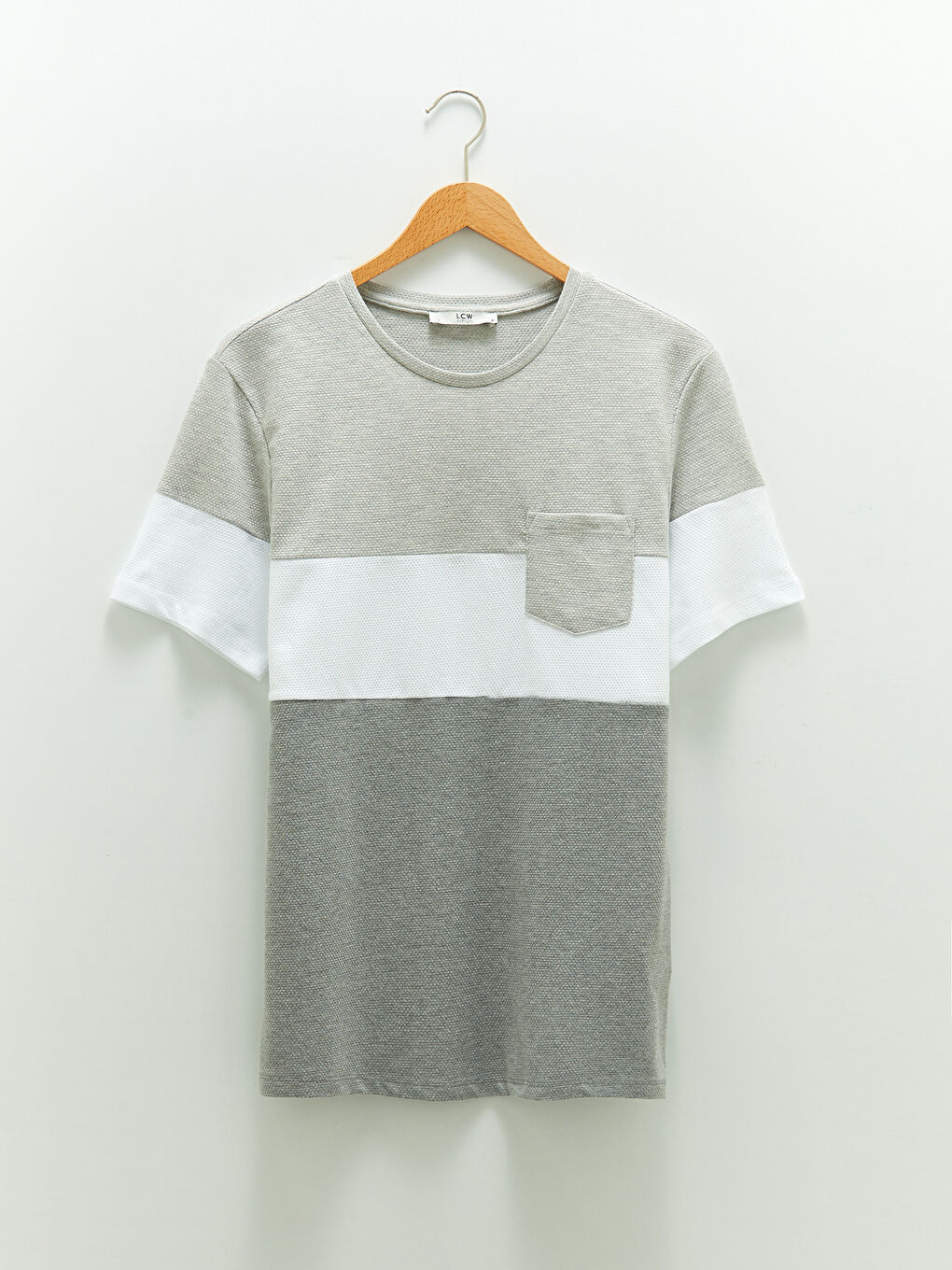 Gri Bisiklet Yaka Kısa Kollu Renk Bloklu Erkek Tişört-5