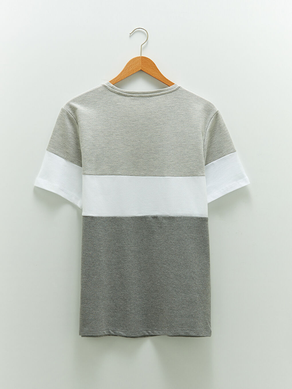 Gri Bisiklet Yaka Kısa Kollu Renk Bloklu Erkek Tişört-6