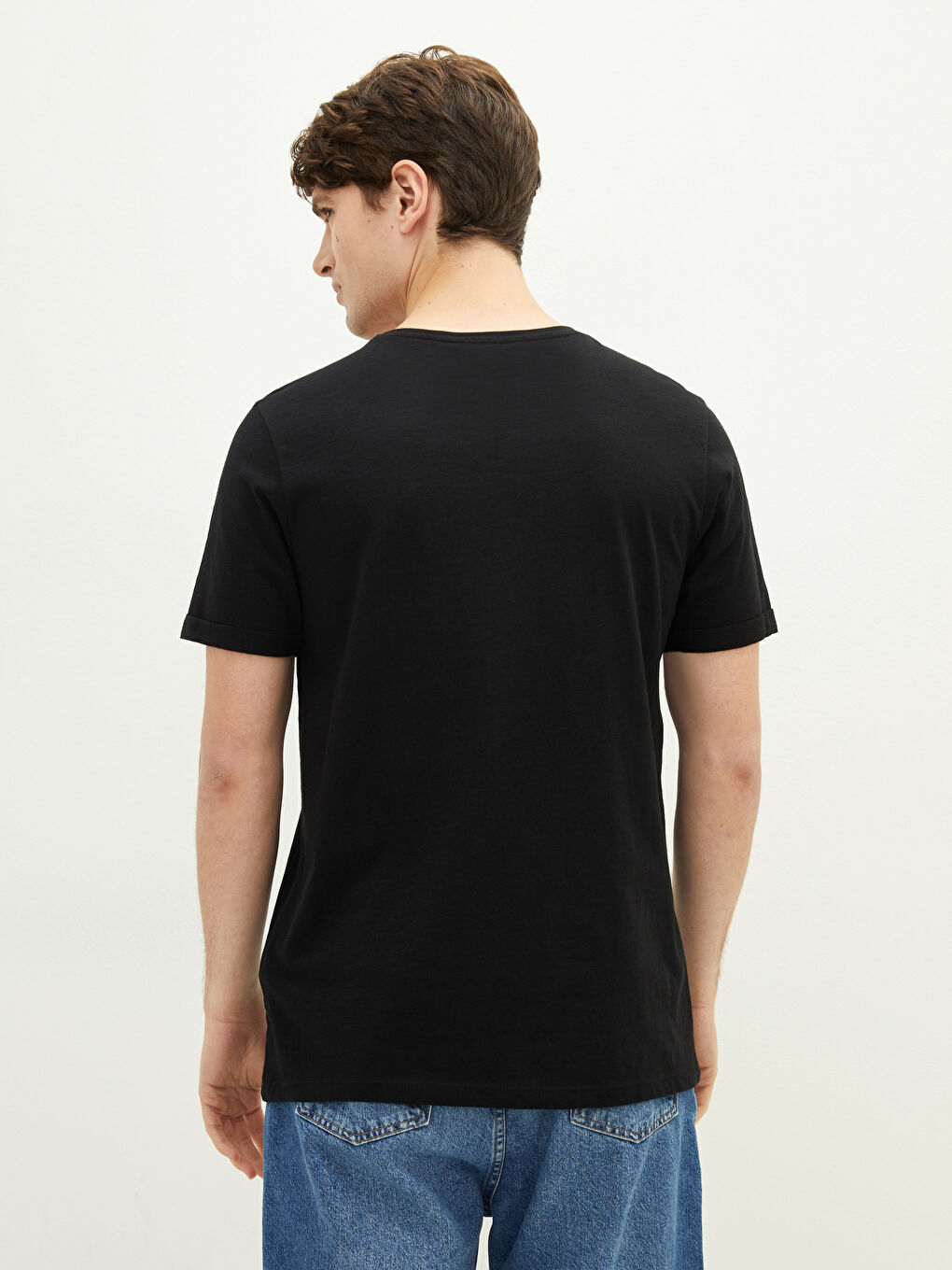 Siyah Bisiklet Yaka Kısa Kollu Basic Penye Erkek Tişört 3'lü-7