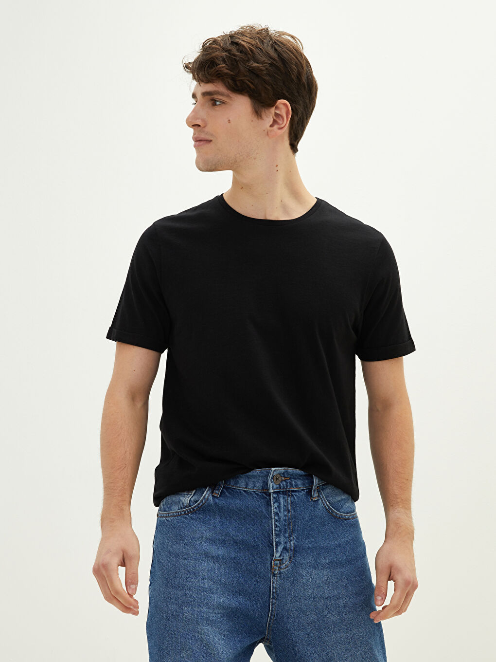 Siyah Bisiklet Yaka Kısa Kollu Basic Penye Erkek Tişört 3'lü-6